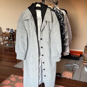 Avec Les Filles Gray Trench Coat with Black Hood